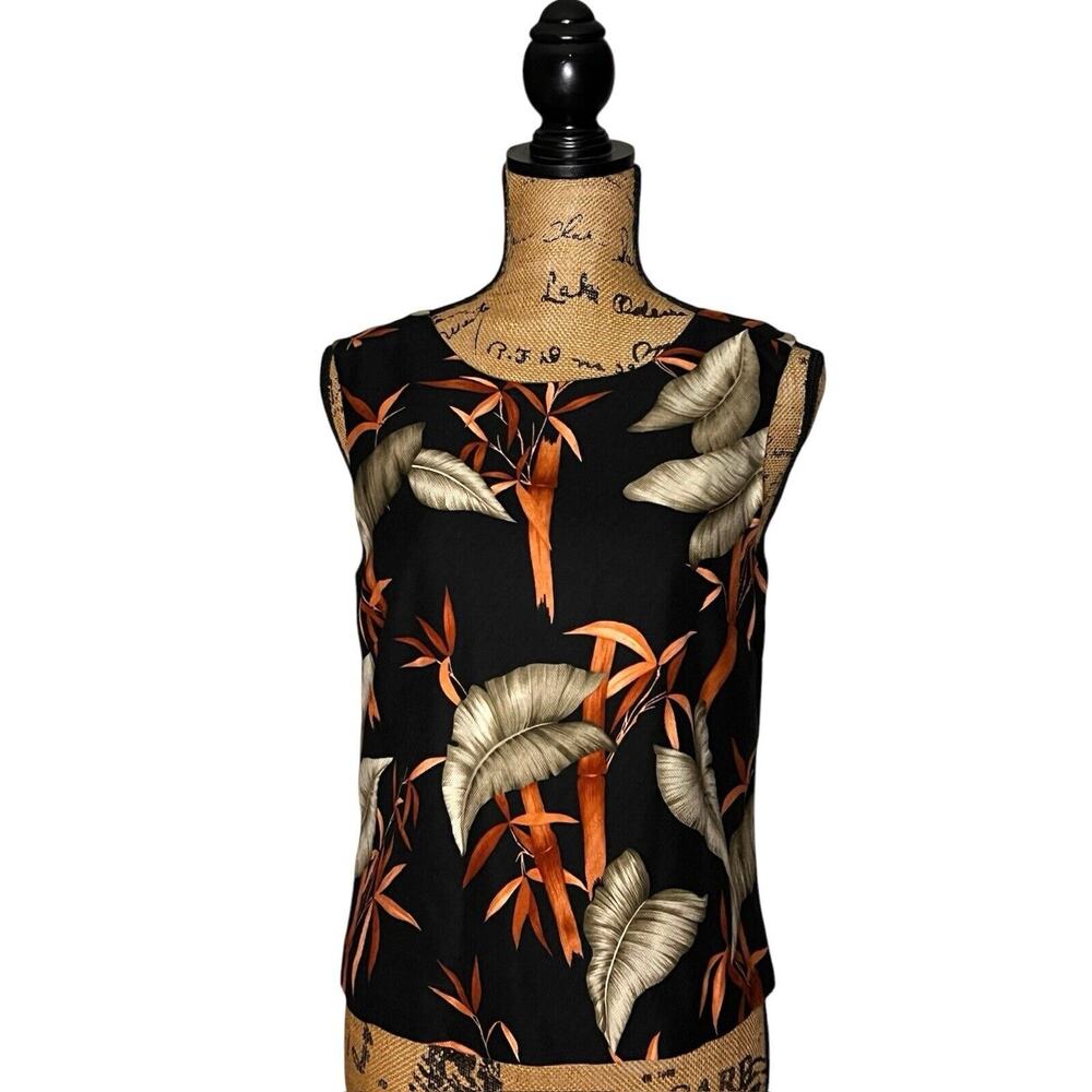 VINTAGE TOMMY BAHAMA BLACK & COPPER FLORAL SILK WOOL TANK TOP BLOUSE SIZE 8